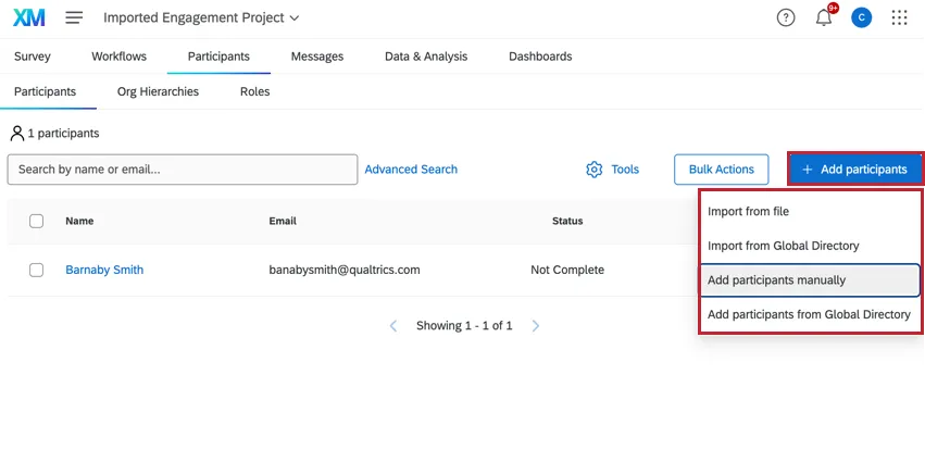 clicking the add participants button