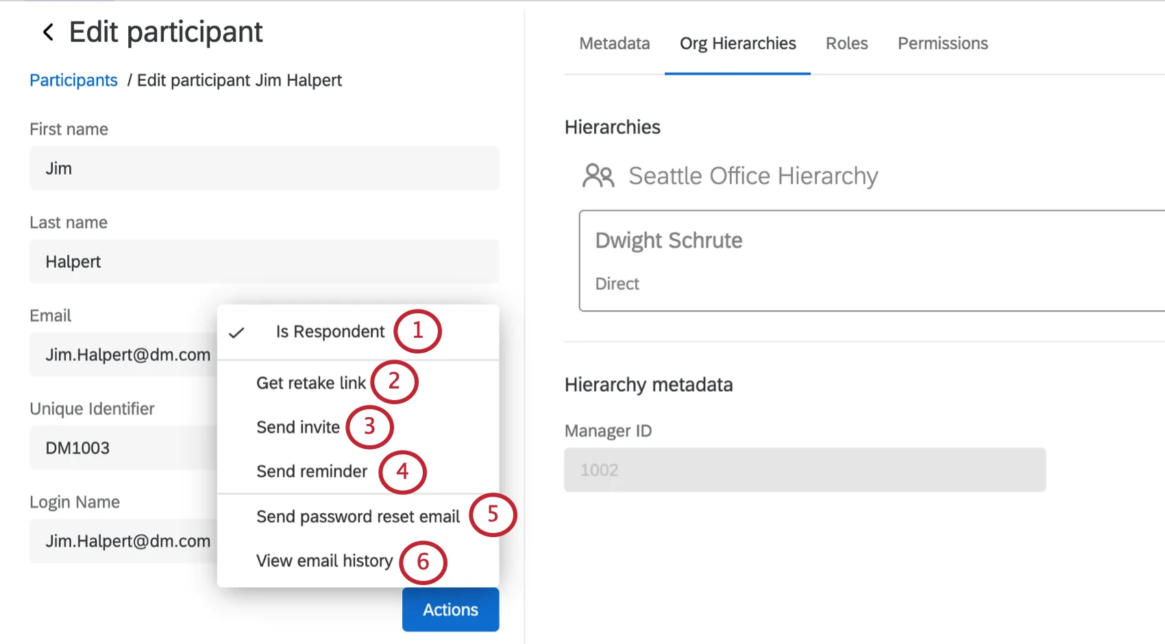 Actions dropdown on the bottom-left of the window