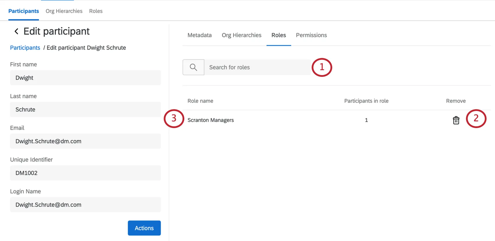 The Roles tab of the window