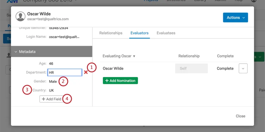 Metadata section in left bottom corner of the the Participant Information Window