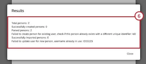 Results window with error messages