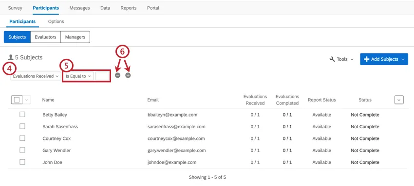 Image of creating an advanced search based on the number of evaluations received