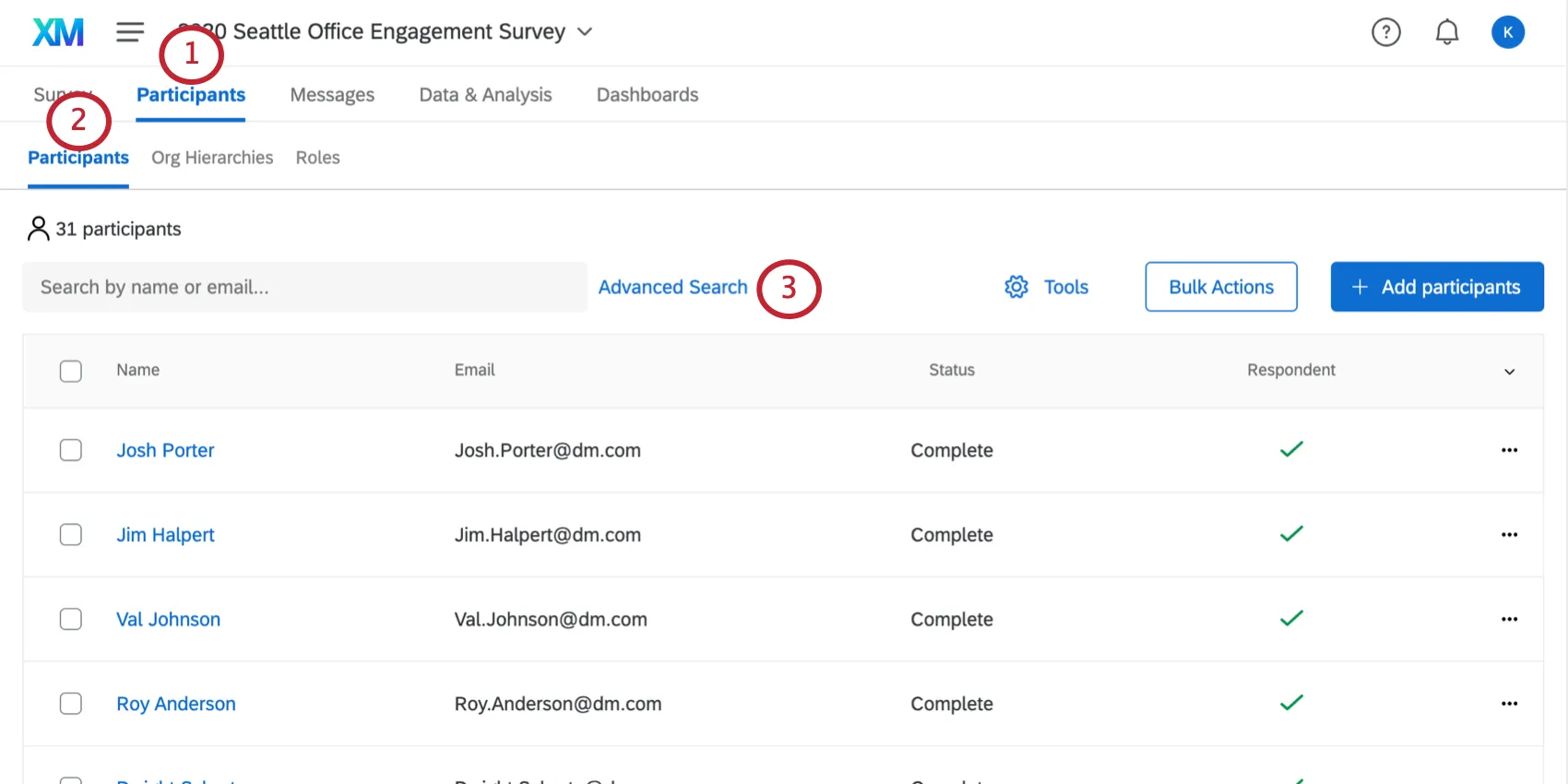 the search bar on the middle-left of the Participants page
