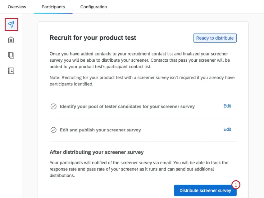 button to distribute the screener survey