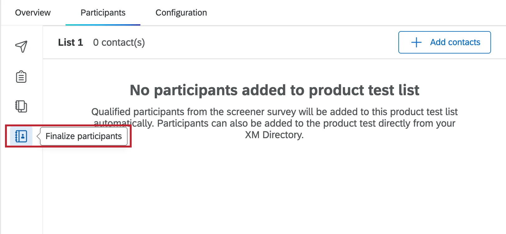 Finalize participants section