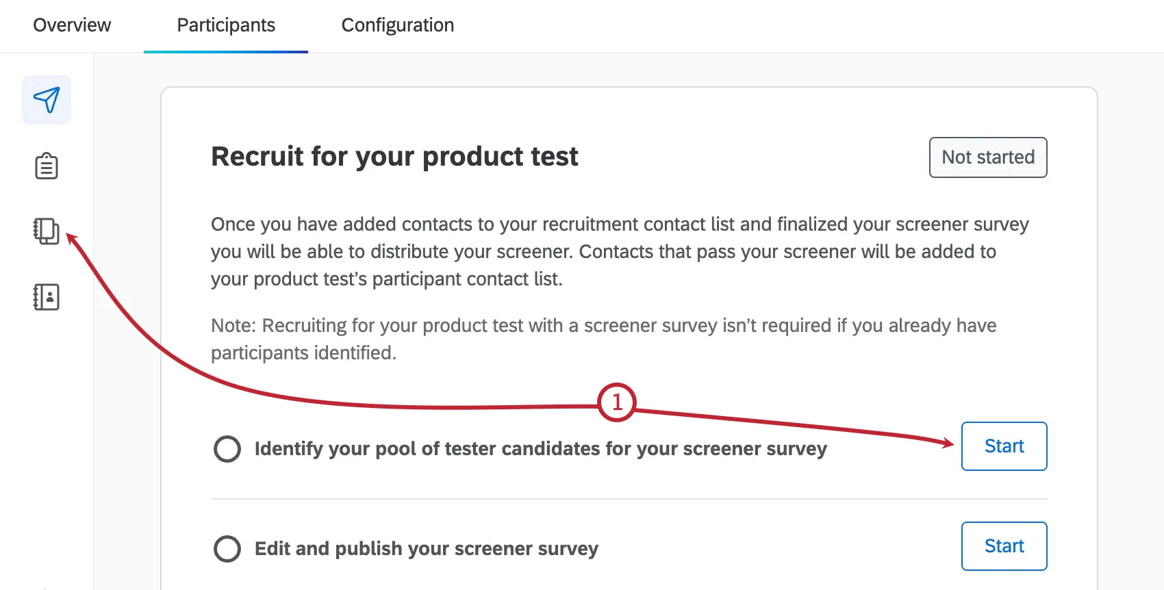 para acessar a seção em que você identifica os candidatos a testadores