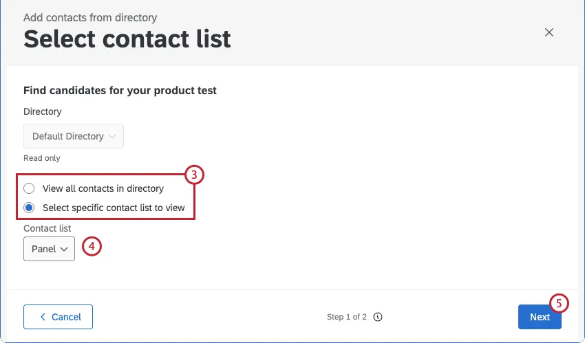 selecionar de onde adicionar contatos