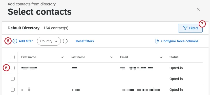 selecting contacts to add