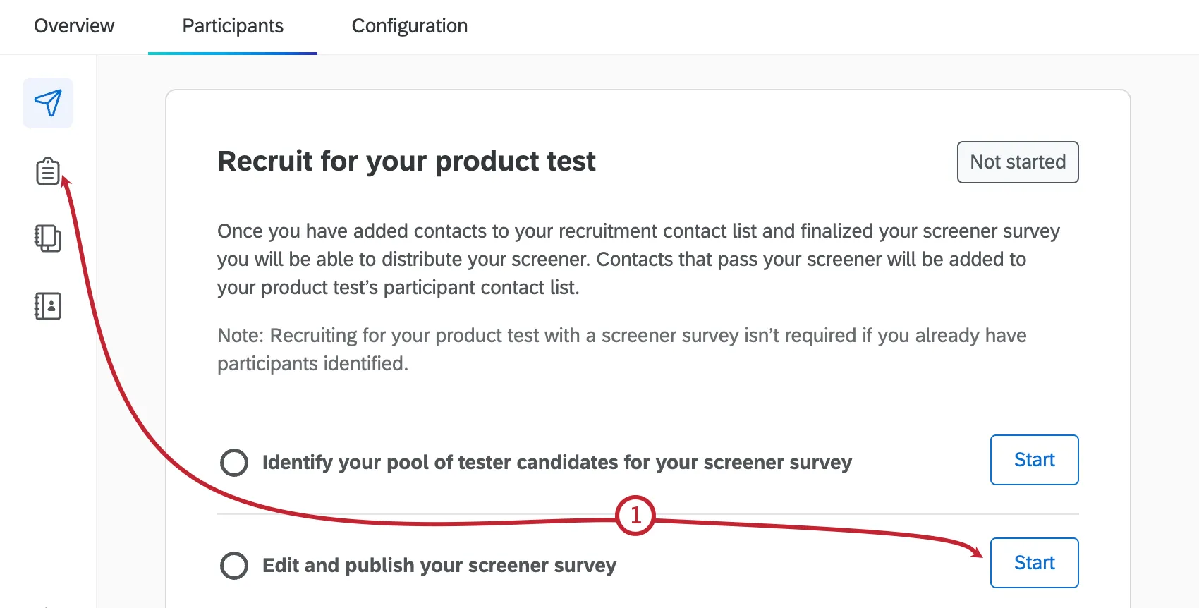 buttons to access your screener survey to edit and publish it