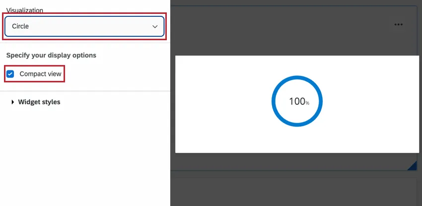 escolhendo o círculo e as visualizações compactas