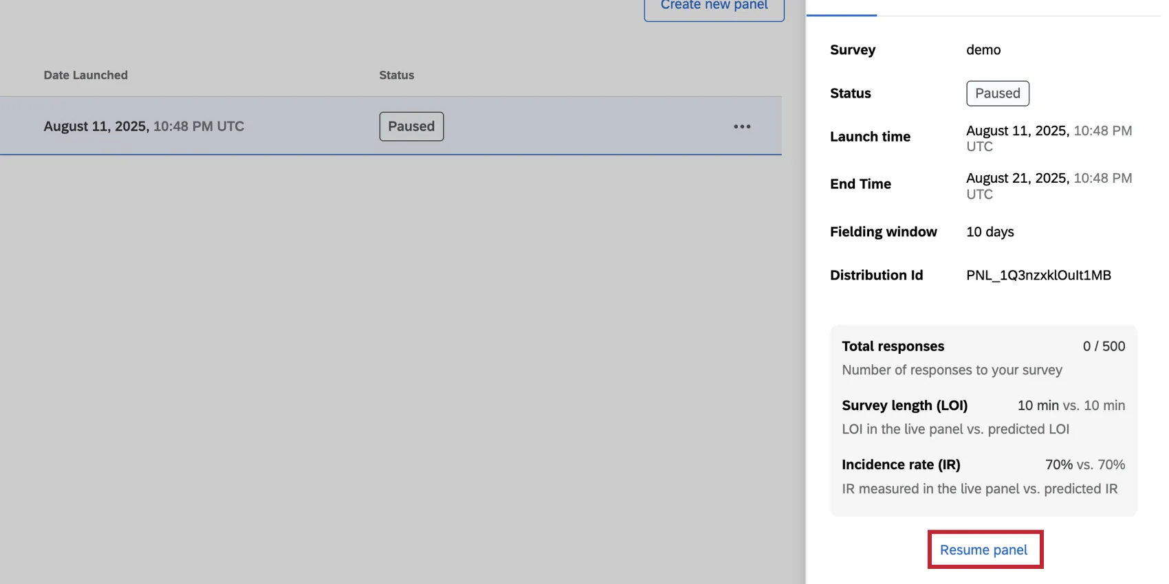 clicking "resume panel" on a paused panel