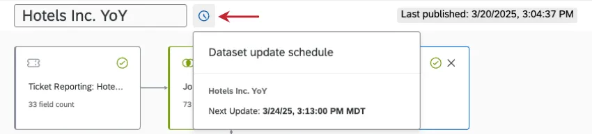 inside data model, next to title, highlighting clock icon to see when the data model will update