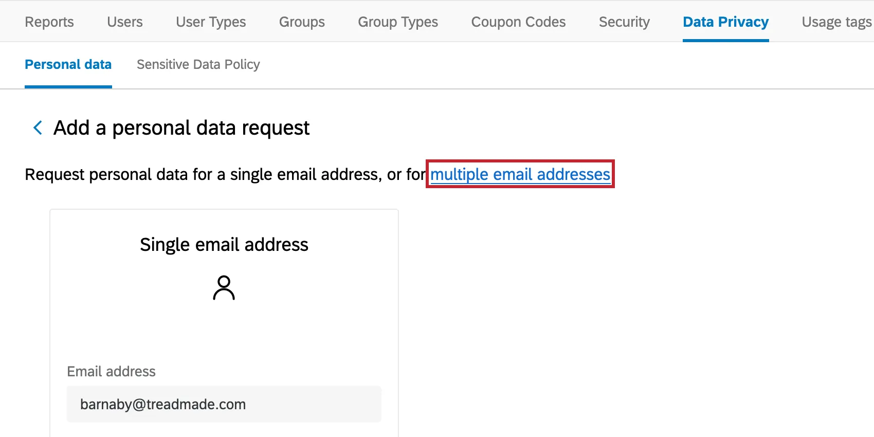 Blue text at the top of a request