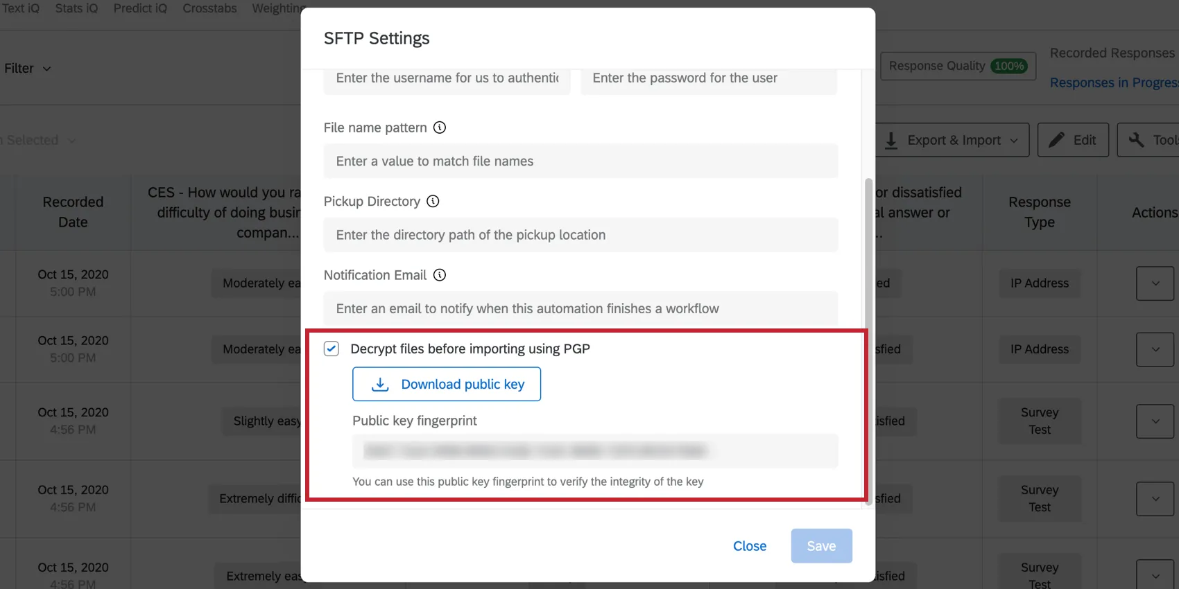 Image of decryption key in response import automation. You select an option that then reveals the ability to download or copy the key
