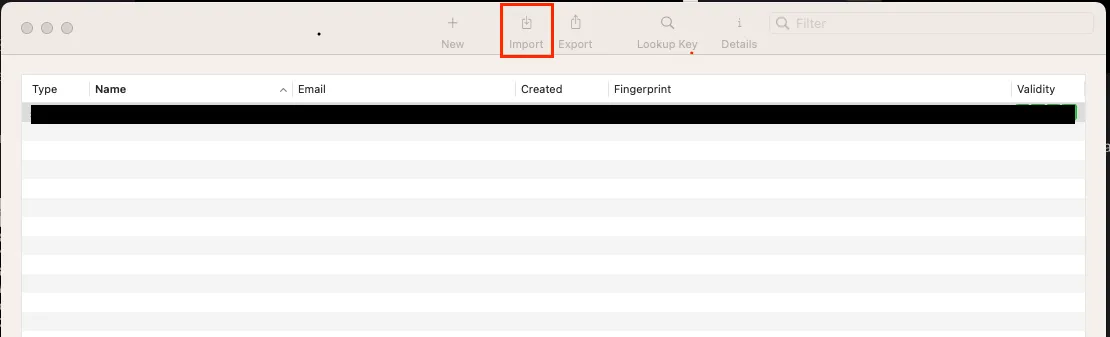 cliccando su Importazione in GPG Suite
