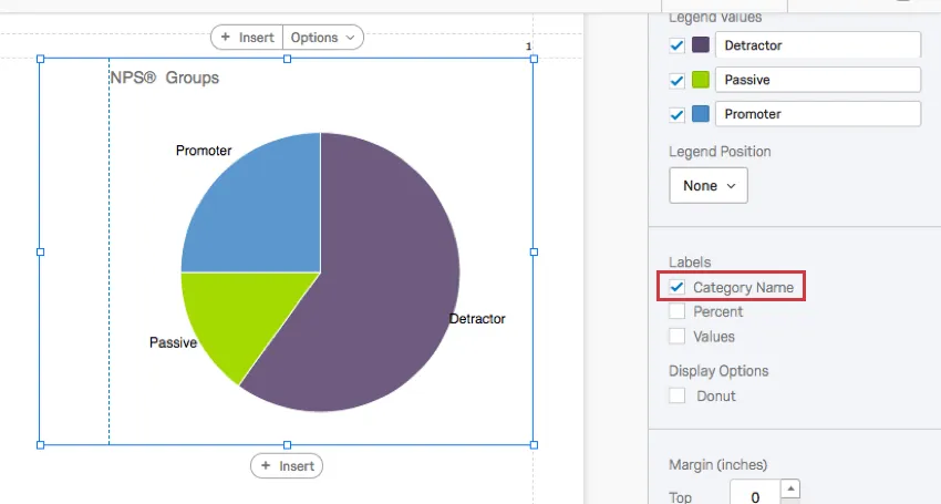 Gli spicchi di torta riportano i nomi delle categorie