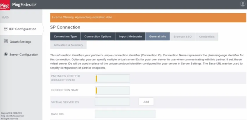 I grigi, gli arancioni e i bianchi del sito web di ping federate