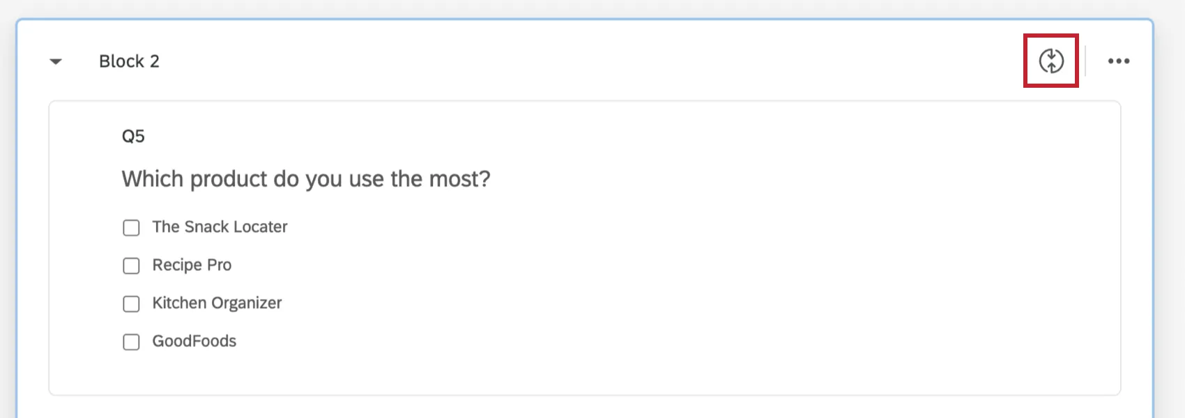 Boucle et fusion : bouton en haut à droite du bloc de questions