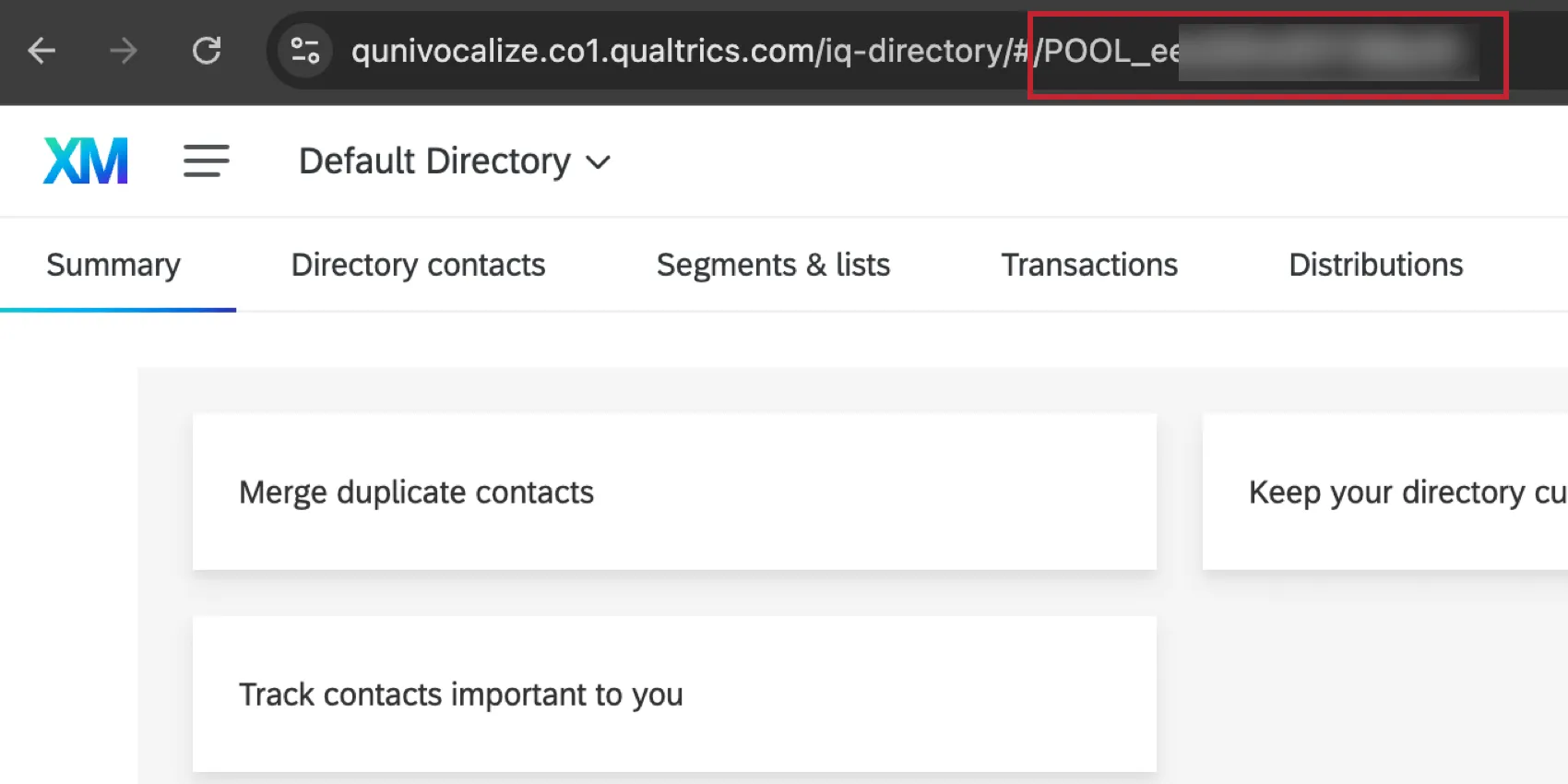 En el XM Directory, mire la URL del navegador para encontrar el ID del grupo