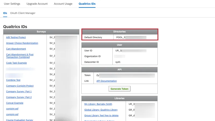 o ID do pool na guia ids do qualtrics