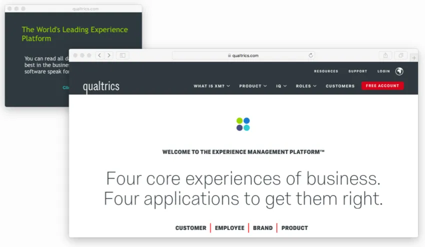 Ein Safari-Fenster wird für die Qualtrics geöffnet. Hinter diesem Fenster befindet sich ein scharfes graues Add-On auf einem separaten Safari-Browserfenster.