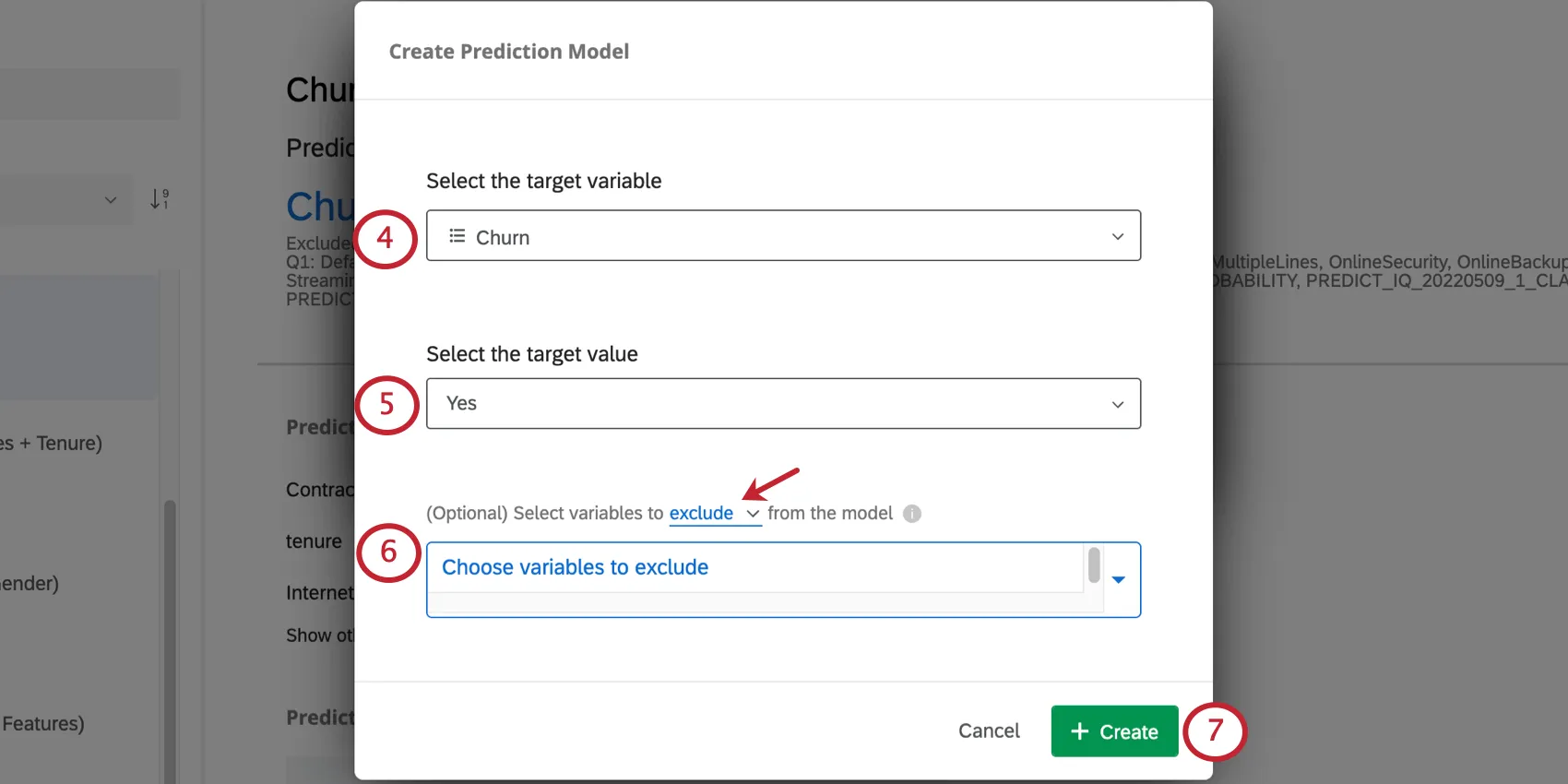 Create Churn Prediction Model window