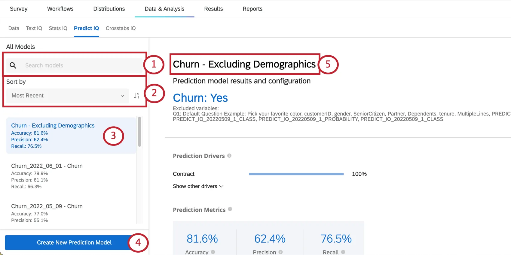 Highlighting functionality of the menu to the left of the predict iQ page