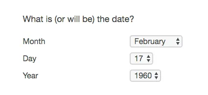 A drill down with a month, day, and year field