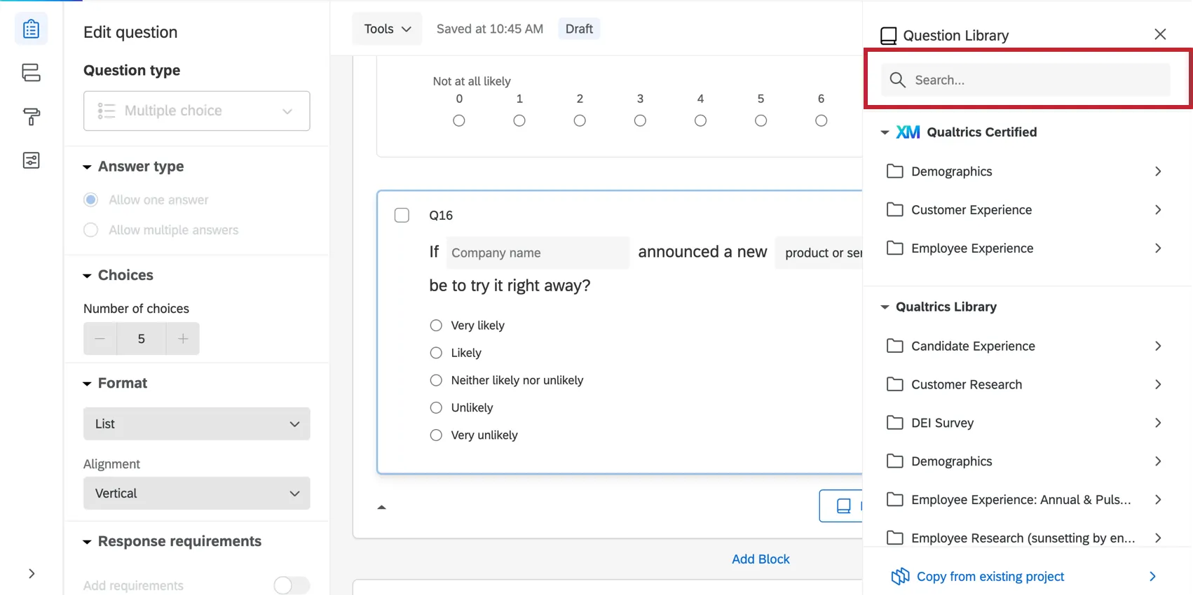 Search bar in upper-right of the library menu