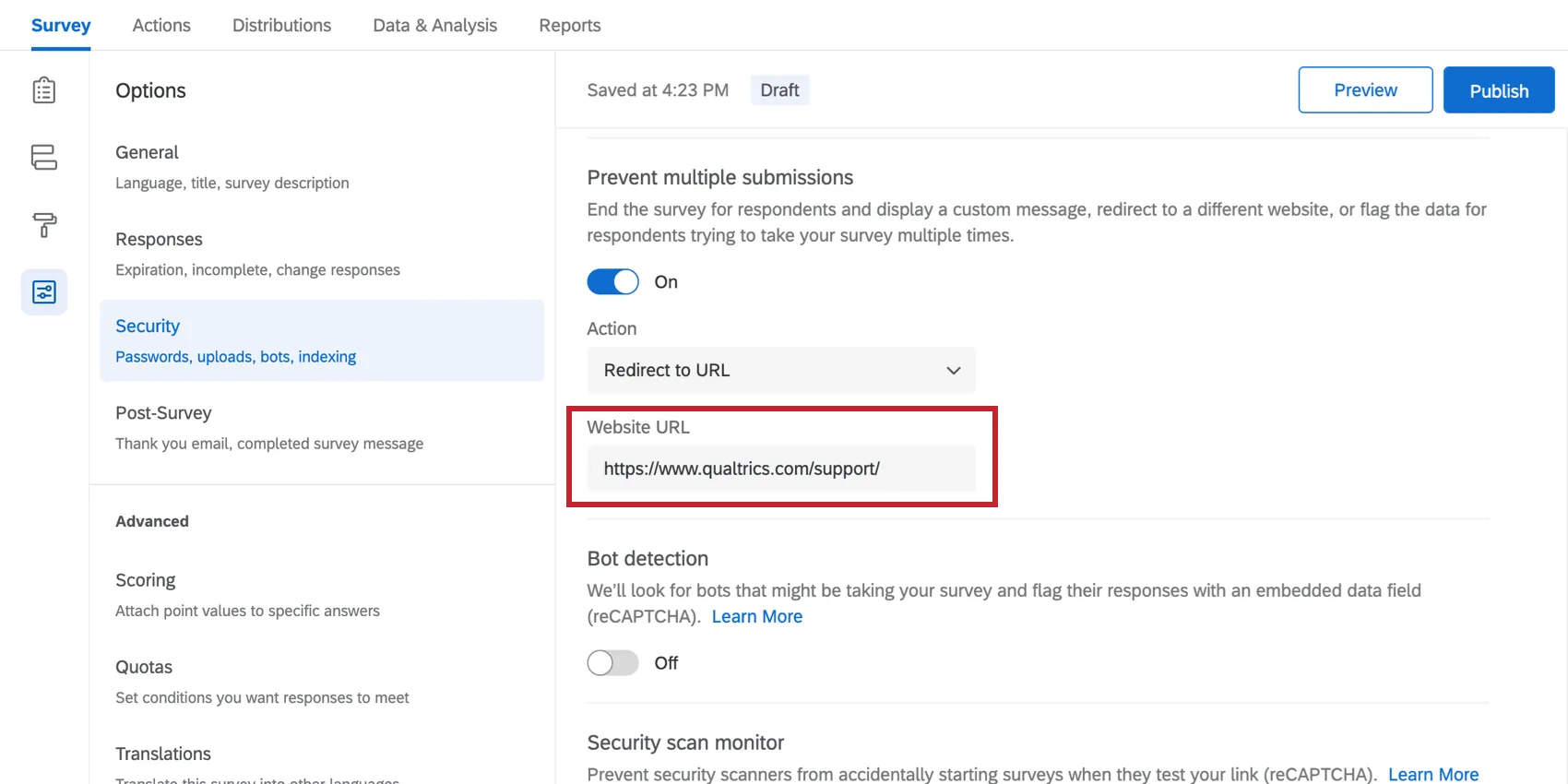 Adding a custom URL. In the upper-right, you can see the publish button