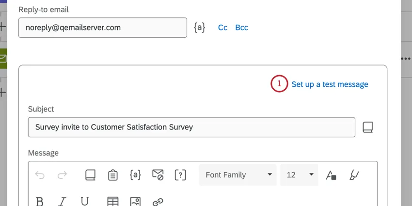 clicando em configurar uma mensagem de teste