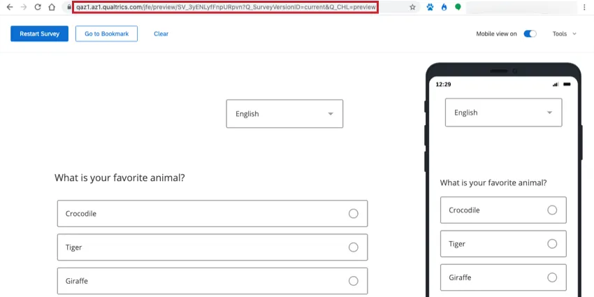 O URL de visualização pesquisa