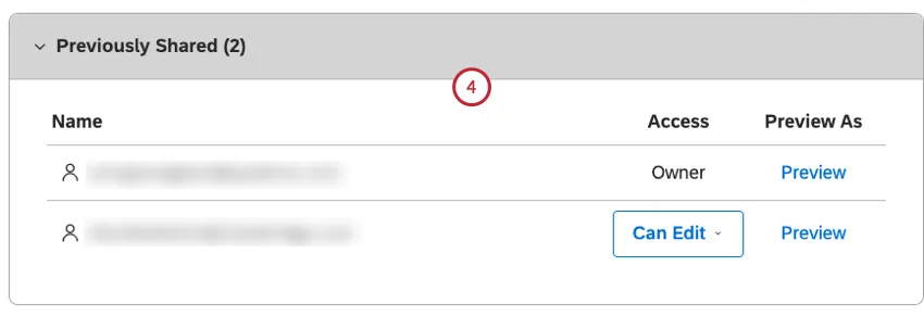 Wenn das Dashboard bereits für den Benutzer freigegeben wurde, suchen Sie es im Abschnitt Zuvor freigegeben.