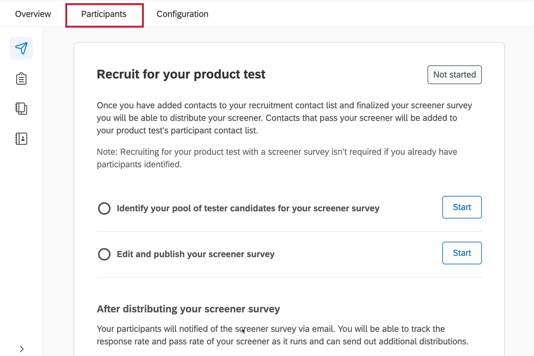 Participants tab within a product test