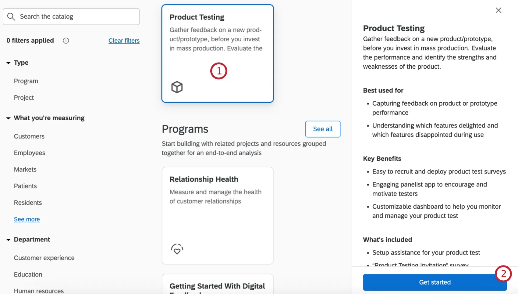 le type de projet dessai de produit dans le catalogue