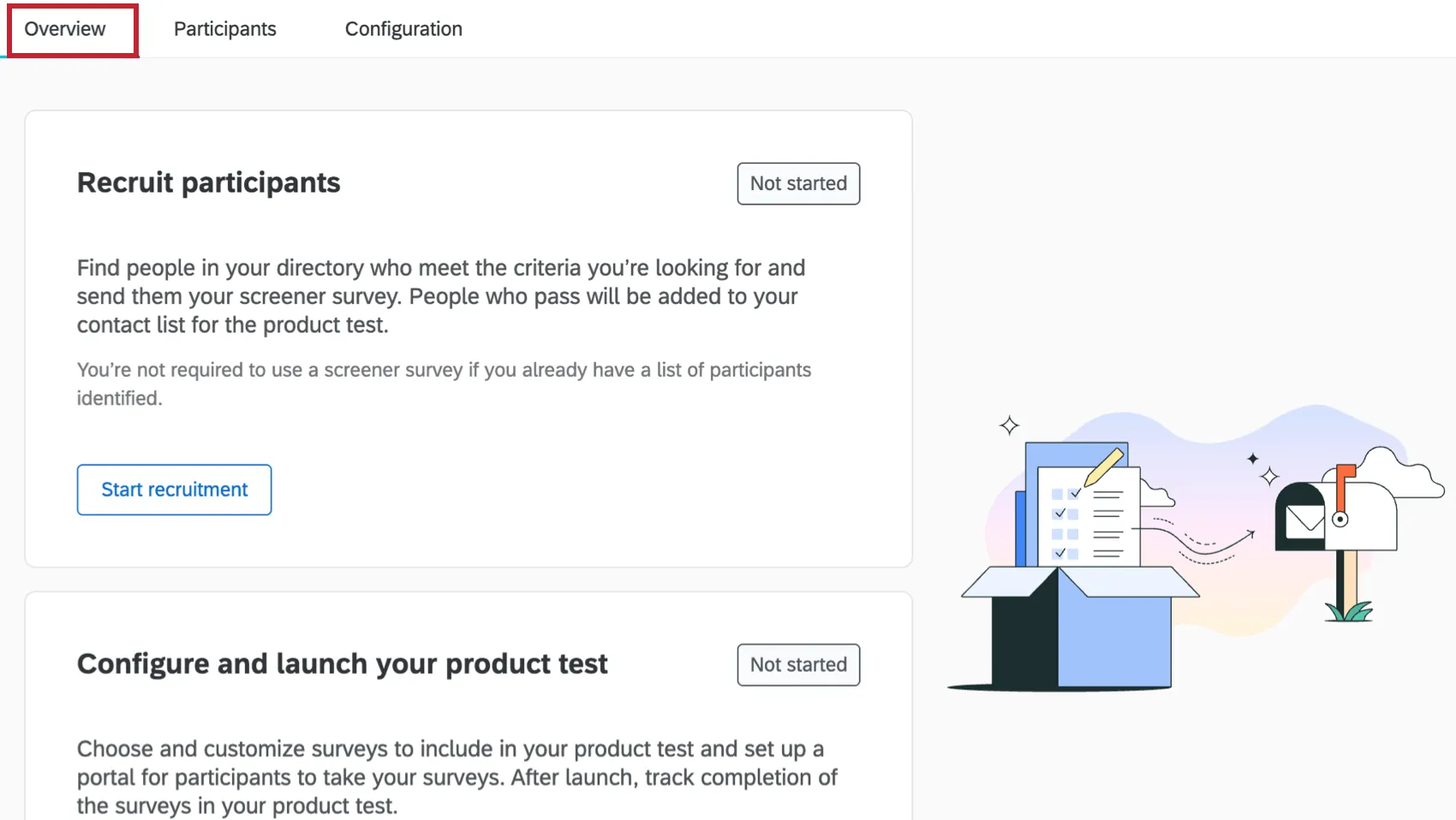 Overview tab highlighted within a product test project