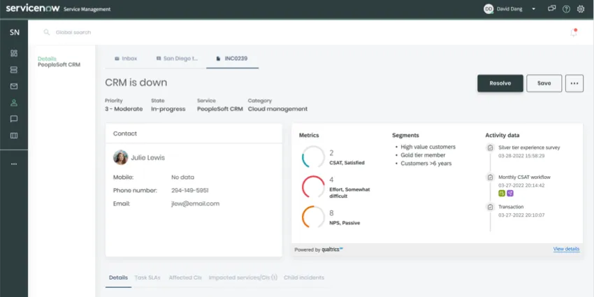 Eine in ServiceNow eingebettete Profilkarte