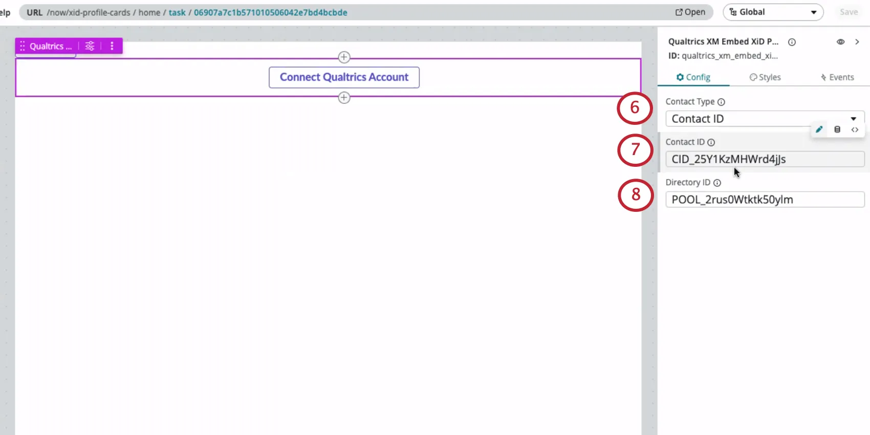 Preenchimento do componente Qualtrics com IDs