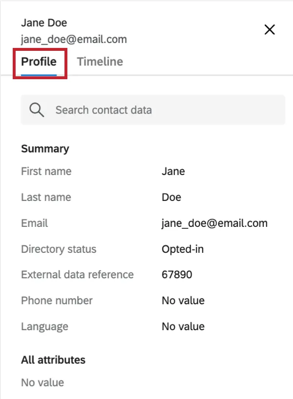 the profile tab for a transaction
