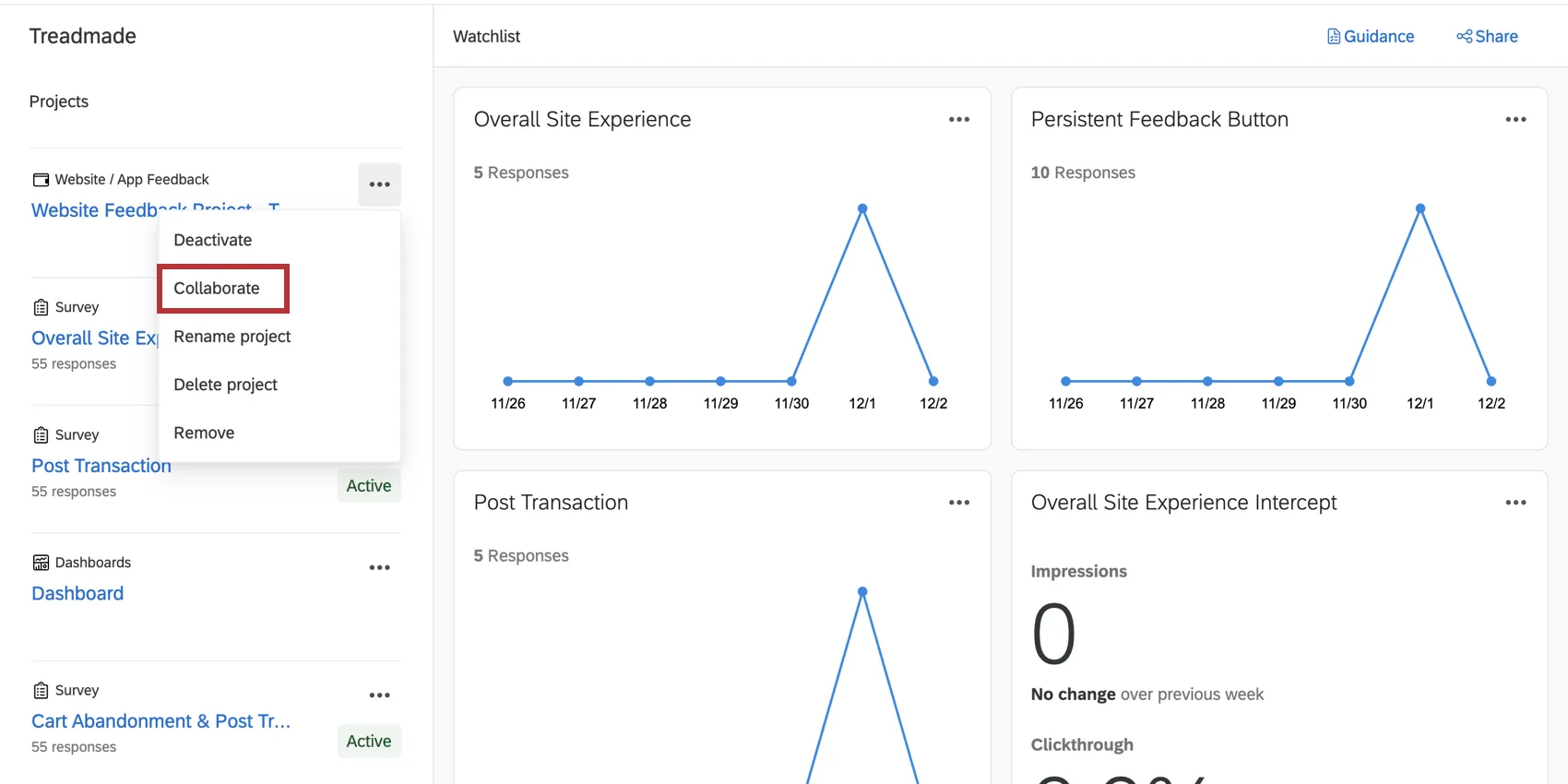 Seleccionar de una lista de proyectos a la izquierda