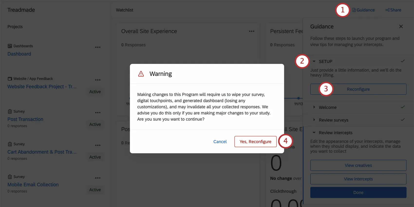 Warning modal comes up after clicking reconfigure