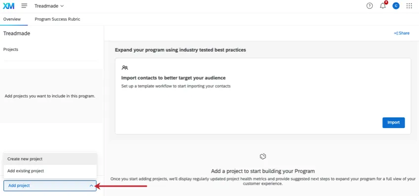 開いたプログラムの左下にある Add project ボタンをクリックすると、以下の2つのオプションがあるメニューが表示されます。