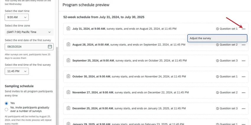 editar los horarios de los programas existentes; siguiente a cada fecha de lanzamiento, hay 3 puntos en los que puede hacer clic para realizar cambios