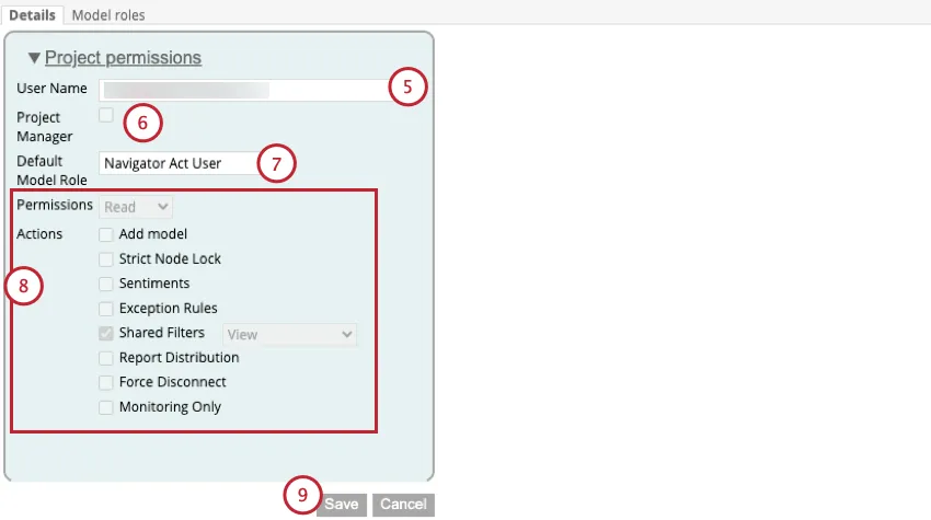 choosing a user and adjusting permissions