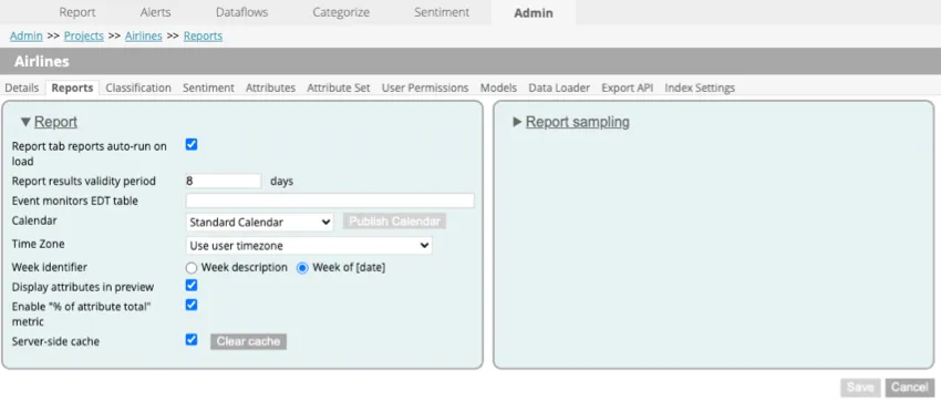 reports tab within project settings