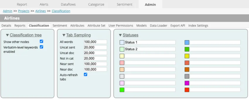 classification tab within project settings