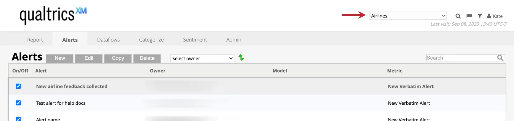 the projects dropdown in the top right corner