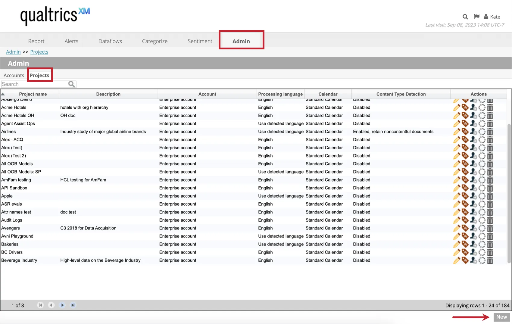 clicar em novo na seção de projetos do admin