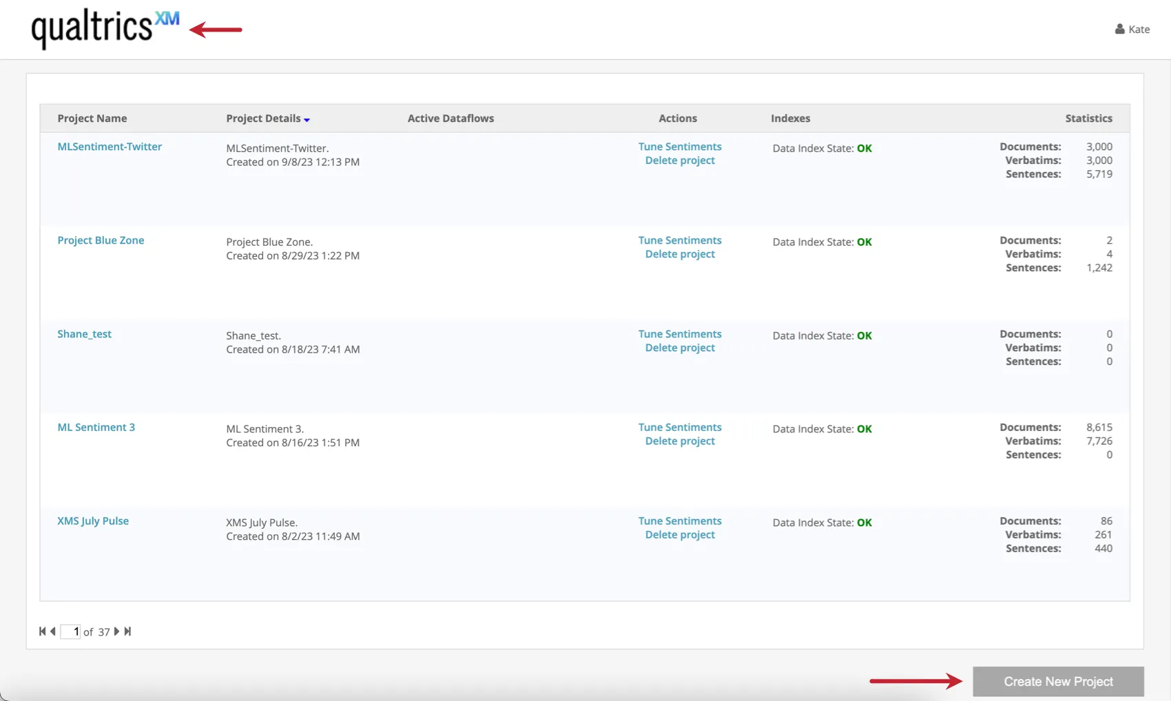 clicking the qualtrics logo and then create new project