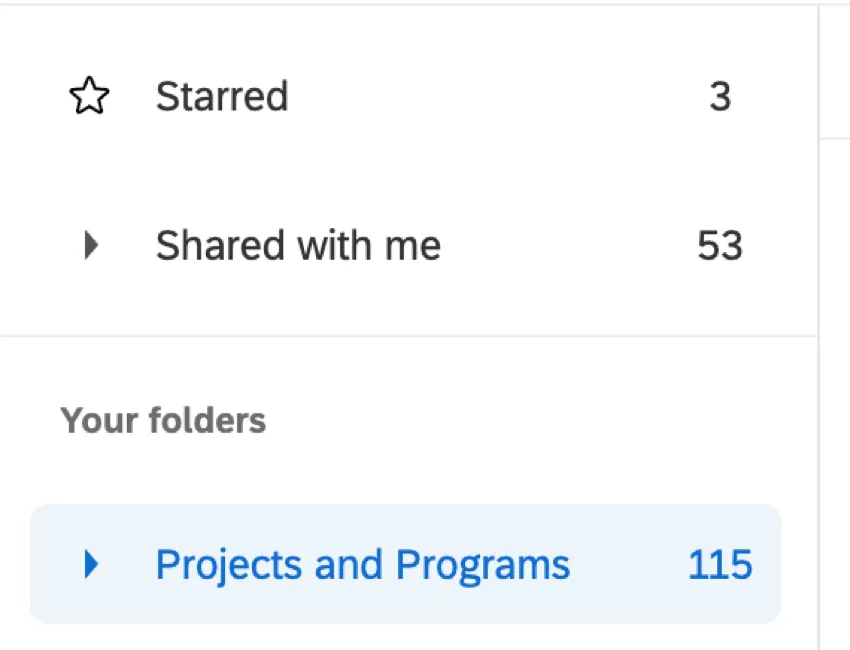 Leftmost pane of projects page with starred, shared with me, and projects and programs folders